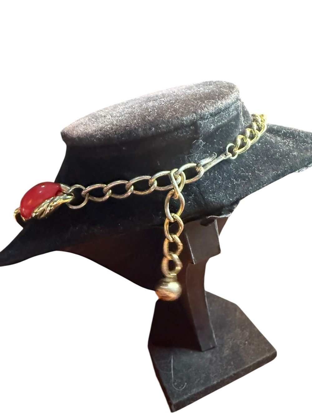 1950’s Red Thermoset Gold Tone Choker Necklace + 90's Enamel Earrings Set - Picture 7 of 8